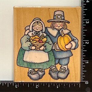 Thanksgiving Couple A1438H Rubber Stampede Pilgrim Harvest Rubber Stamp